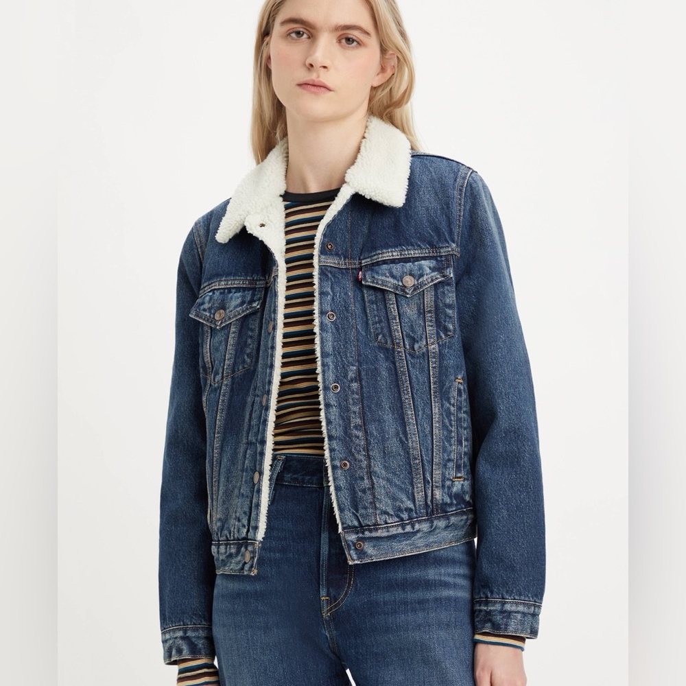 Levi's Blue Denim Sherpa Collar Jean Jacket